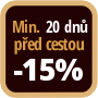 Při objednání minimálně 20 dnů před zahájením pobytu získáte slevu 15% z celé ceny ubytování.