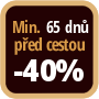 Při objednání minimálně 65 dnů před zahájením pobytu získáte slevu 40% z celé ceny ubytování.